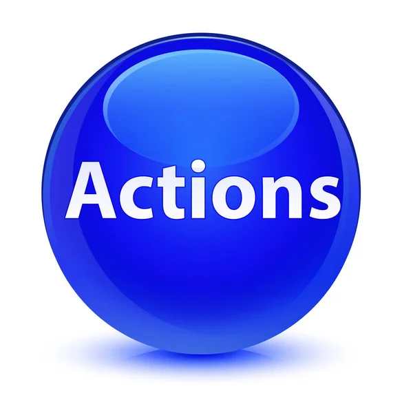 Ações azul vítreo botão redondo — Fotografia de Stock