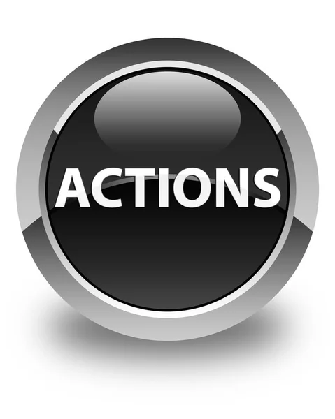 Actions glossy black round button — Stock Photo, Image