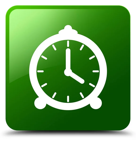 目覚まし時計アイコン緑四角ボタン — ストック写真