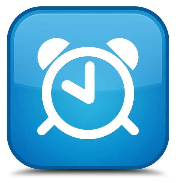 Despertador icono reloj especial botón cuadrado azul cian —  Fotos de Stock