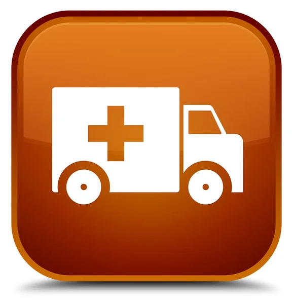 Ambulance icon special brown square button — Stock Photo, Image