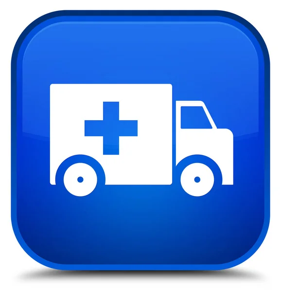 Ambulance icon special blue square button — Stock Photo, Image