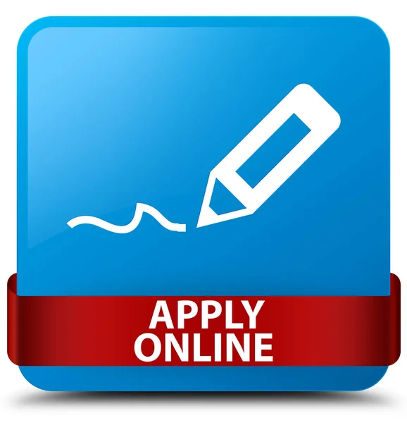 Aplicar on-line (editar o ícone da caneta) ciano azul quadrado botão fita vermelha — Fotografia de Stock