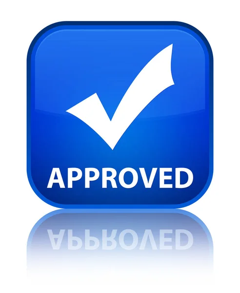 Approved (validate icon) special blue square button — Stock Photo, Image