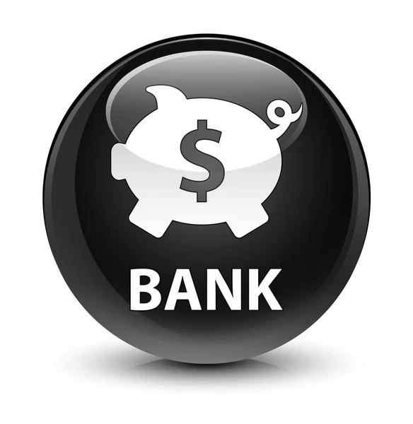 Banco (caja de cerdo signo de dólar) botón redondo negro vidrioso — Foto de Stock