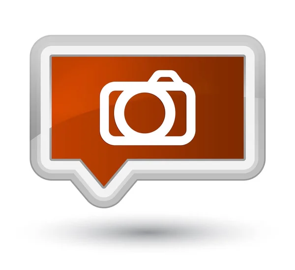 Kamera simgesi ilk kahverengi banner buton — Stok fotoğraf