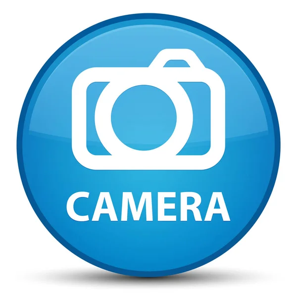 Speciální azurová modrá kulaté tlačítko fotoaparátu — Stock fotografie