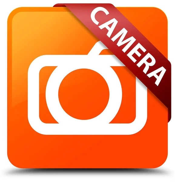 Câmera laranja quadrado botão fita vermelha no canto — Fotografia de Stock