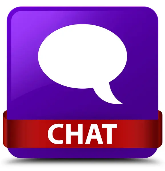 Chat purple square button red ribbon in middle — Stock Photo, Image
