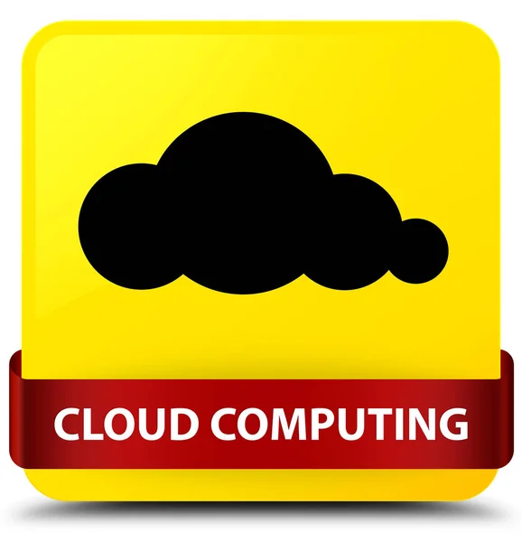 Cloud computing yellow square button red ribbon in middle — Stock Photo, Image