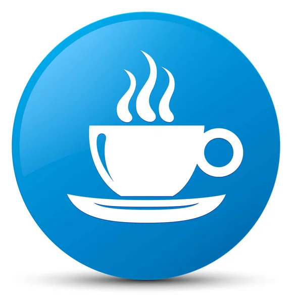 커피 컵 아이콘 시안 블루 라운드 버튼 — 스톡 사진