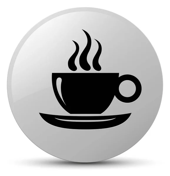 커피 컵 아이콘 화이트 라운드 버튼 — 스톡 사진