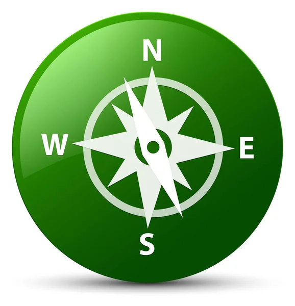 Kompasu ikona zelené kulaté tlačítko — Stock fotografie