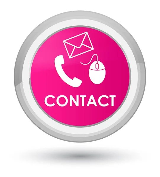 Контактна (телефонна пошта та піктограма миші) рожева кнопка простого раунду — стокове фото