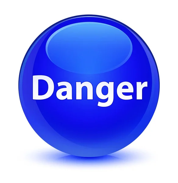 危険ガラス青い丸いボタン — ストック写真