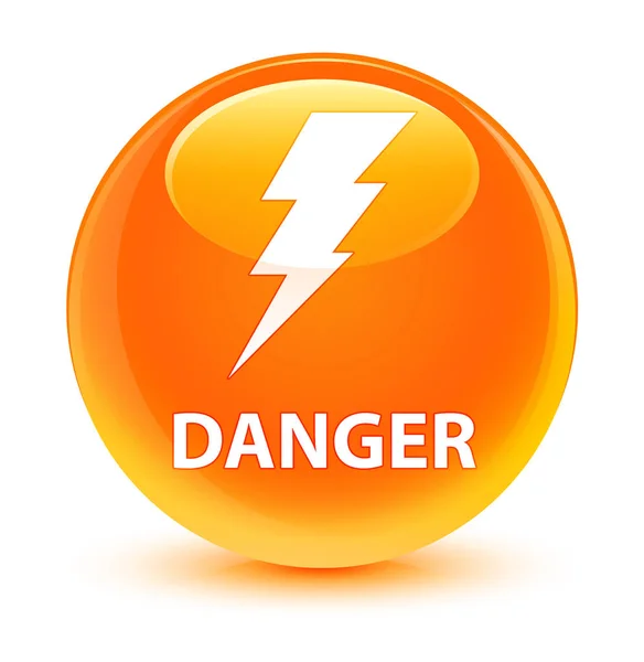 Peligro (icono de la electricidad) botón redondo naranja vidrioso — Foto de Stock