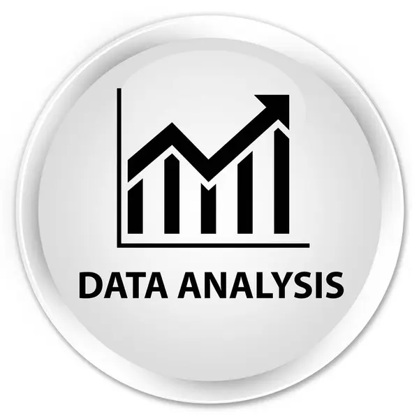 Analisis data (ikon statistik) tombol bundar putih premium — Stok Foto