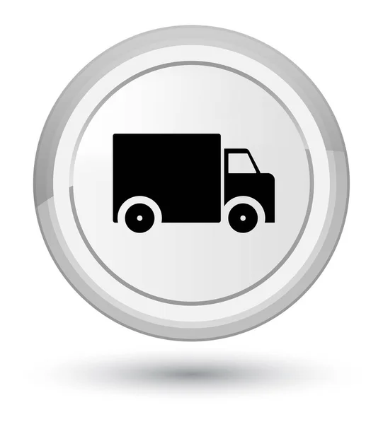 Піктограма вантажівки доставки простої білої круглої кнопки — стокове фото