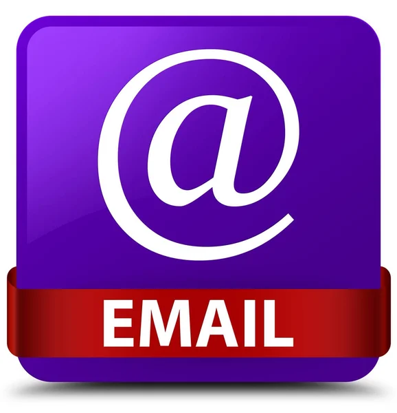 E-mail (adres ikony) fioletowy kwadratowy przycisk czerwoną wstążką w środku — Zdjęcie stockowe