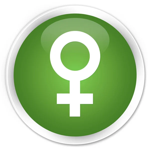 Ícone de sinal feminino botão redondo verde suave premium — Fotografia de Stock