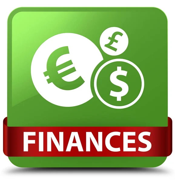 Finanças (sinal de euro) suave verde quadrado botão fita vermelha no meio — Fotografia de Stock
