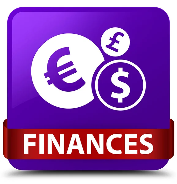 Finances (euro sign) purple square button red ribbon in middle — Stock Photo, Image