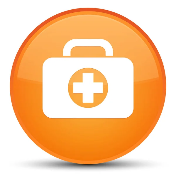 Botiquín de primeros auxilios icono bolsa especial naranja botón redondo —  Fotos de Stock