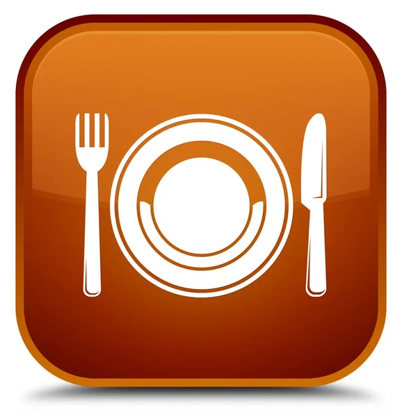 Élelmiszer lemez ikon külön brown négyzet gomb — Stock Fotó