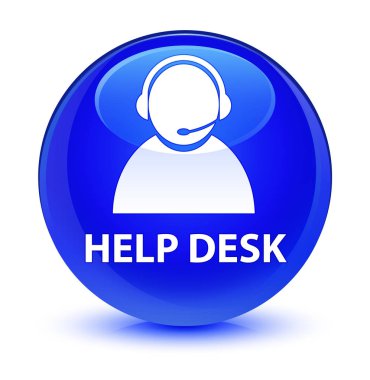 Yardım Danışma (müşteri bakım simgesi) cam gibi mavi yuvarlak düğmesi