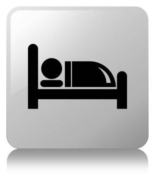 Otel yatak simgesi Beyaz kare düğme