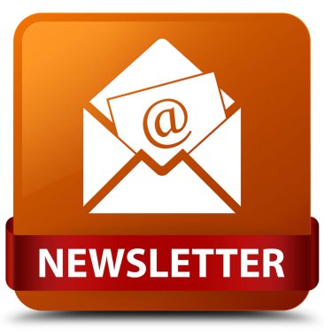 Bülten kahverengi kare düğme kırmızı kurdele orta