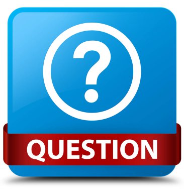 Soru camgöbeği mavi kare düğme kırmızı kurdele orta