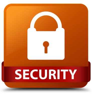 Güvenlik (asma kilit simgesi) kahverengi kare düğme kırmızı kurdele orta