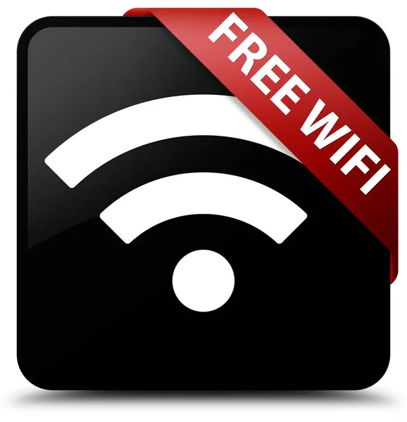 Ücretsiz Wi-Fi siyah kare düğme kırmızı kurdele köşesinde — Stok fotoğraf