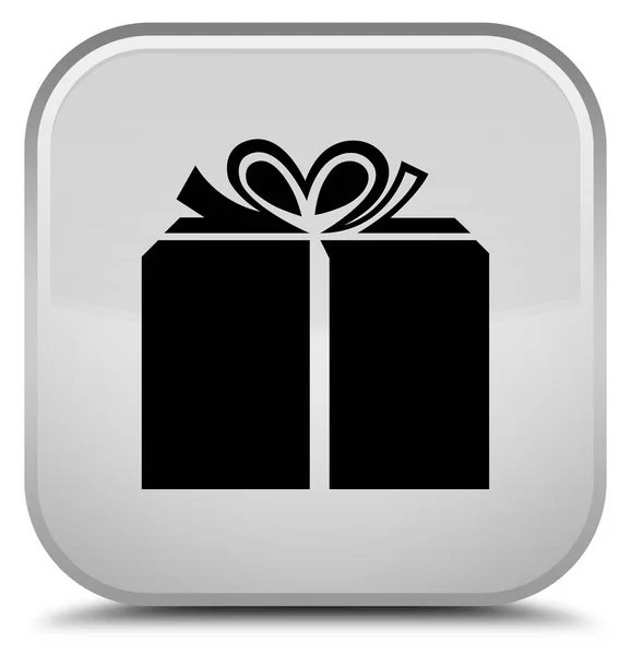 Icono de caja de regalo botón cuadrado blanco especial —  Fotos de Stock