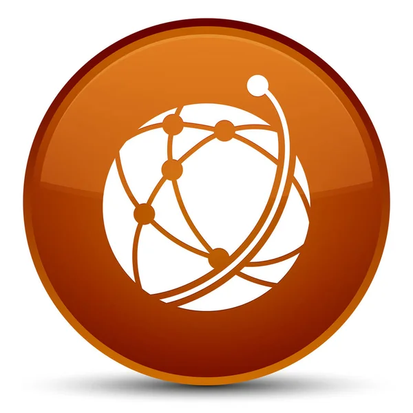 全球网络图标特别棕圆按钮 — 图库照片