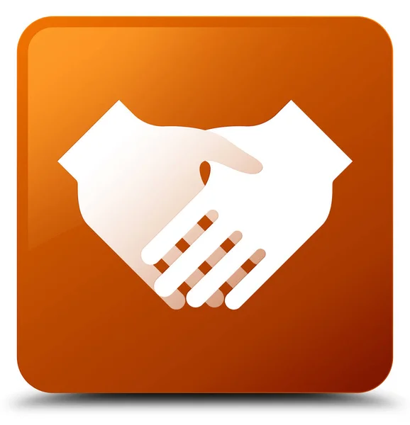 Handshake ikonen brun fyrkantiga knappen — Stockfoto