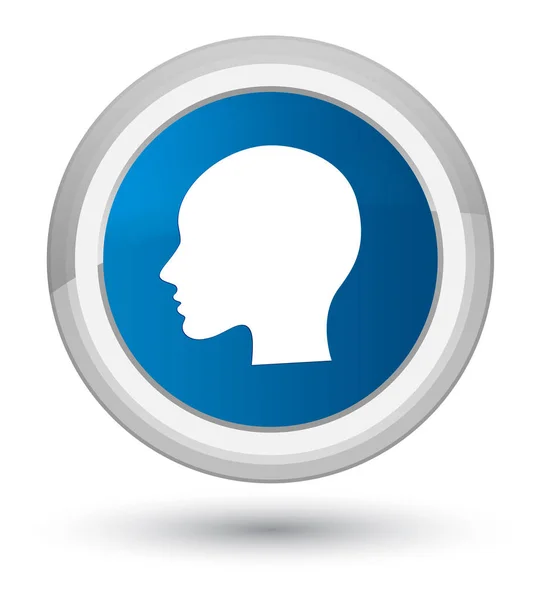 Cabeza mujer icono de la cara azul primer botón redondo —  Fotos de Stock