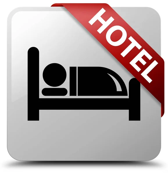 Hotel white square button red ribbon in corner — Stock Photo, Image