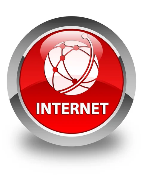 Internet (icono de red global) botón redondo rojo brillante — Foto de Stock