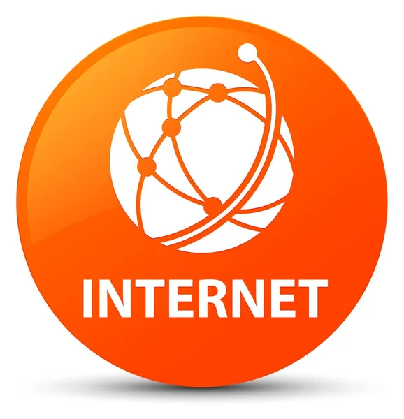 Internet (ícone de rede global) botão redondo laranja — Fotografia de Stock