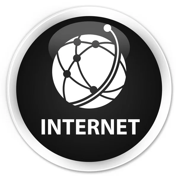 Internet (ícone de rede global) botão redondo preto premium — Fotografia de Stock