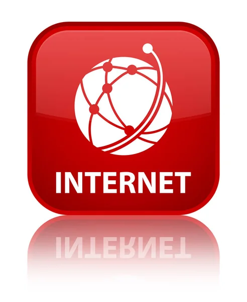 Internet (ícone de rede global) botão quadrado vermelho especial — Fotografia de Stock