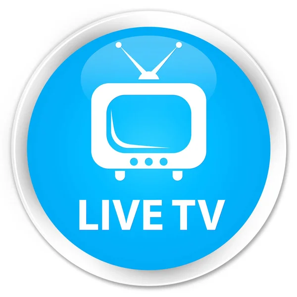 Live tv premium cyan azul botón redondo —  Fotos de Stock