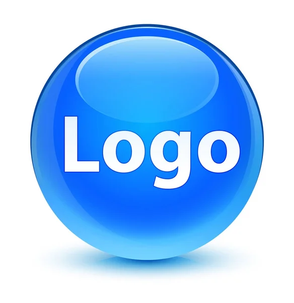 Logo glasig cyanblau runder Knopf — Stockfoto