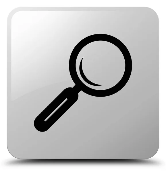 Magnifying glass icon white square button — Stock Photo, Image