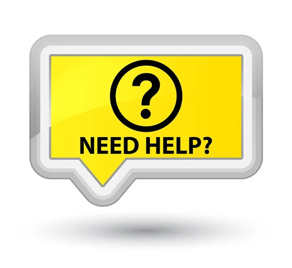 Necesita ayuda (icono de la pregunta) botón de banner amarillo primo — Foto de Stock