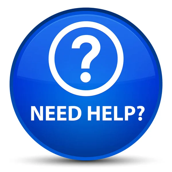 Necesita ayuda (icono de la pregunta) botón redondo azul especial —  Fotos de Stock