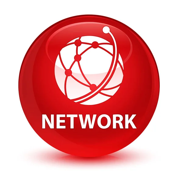 Rede (ícone de rede global) botão redondo vermelho vítreo — Fotografia de Stock