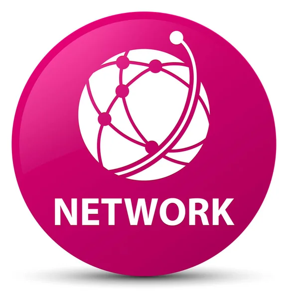 Rede (ícone de rede global) botão redondo rosa — Fotografia de Stock
